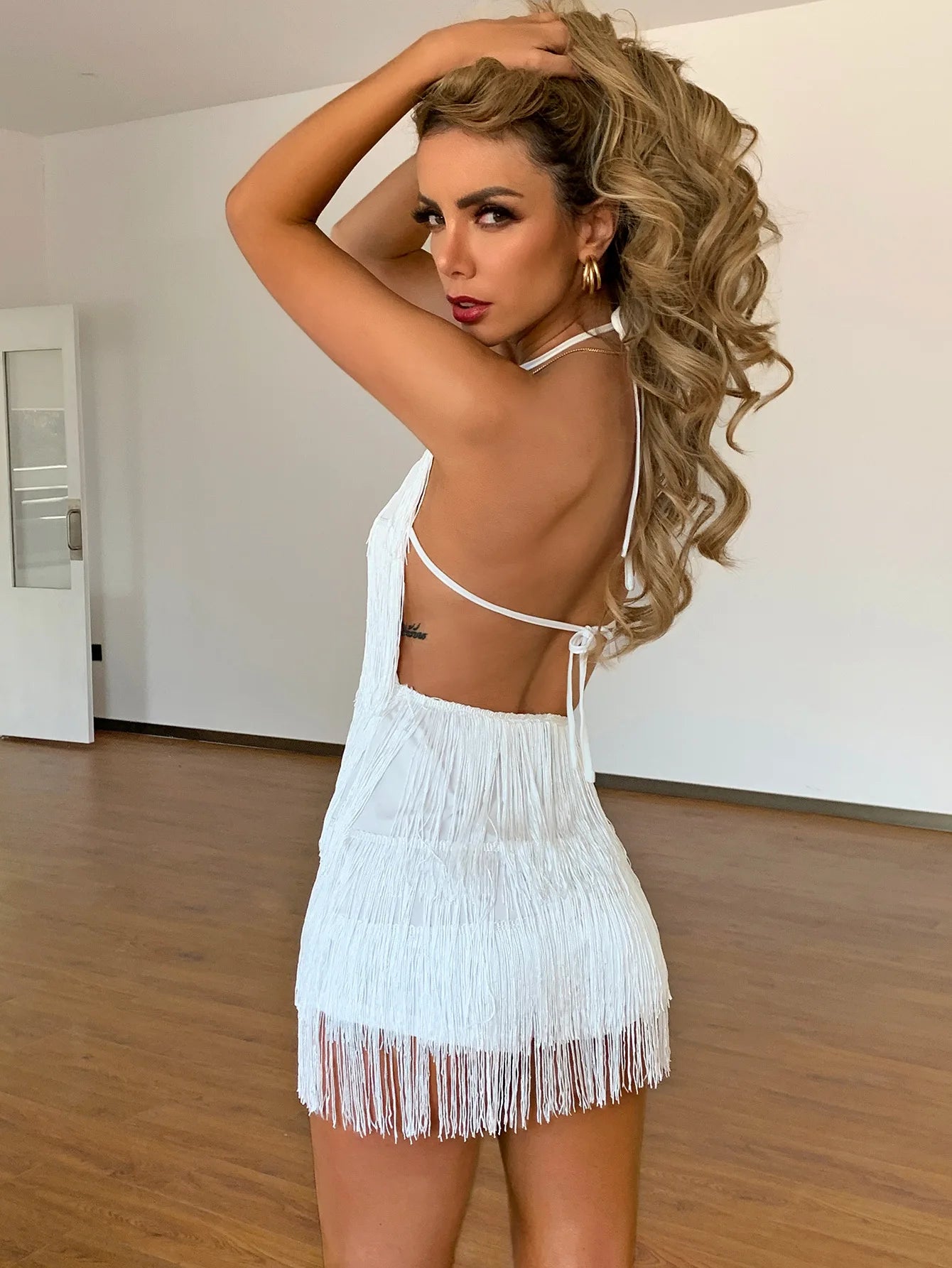 Halter Short Backless Tassels Romper